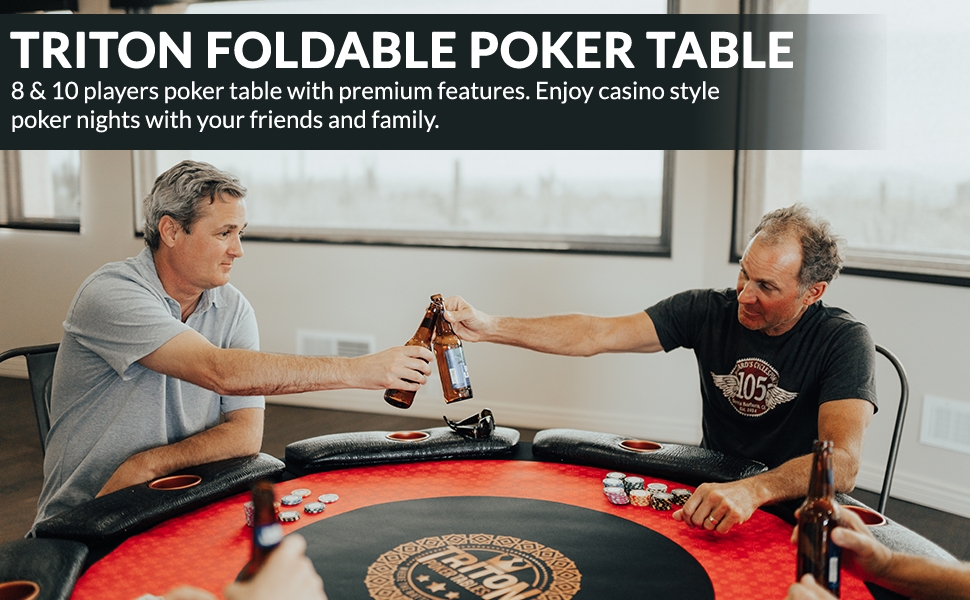 Triton Premium Poker Table for 8 Players with 8 Chairs and Additional Mat, Foldable and Long Lasting Poker Table and Chairs, Luxurious Vegas Style Casino Experience at Home