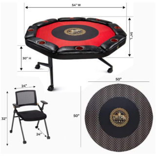 Premium Poker Table, Triton Poker Table, Vegas Style Poker Table, Casino Style Poker Table, Poker Table for 8 Players with 8 Chairs and Additional Mat
